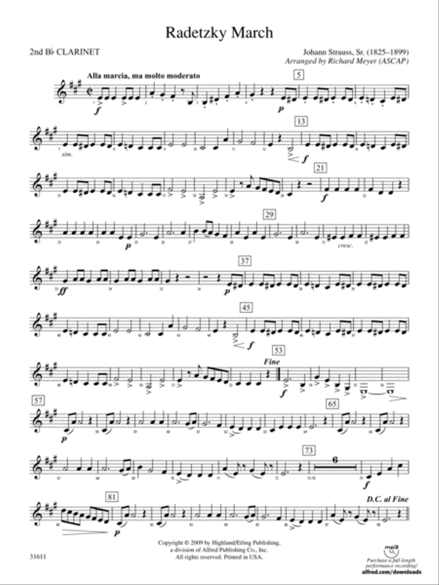 Radetzky March: 2nd B-flat Clarinet Full Orchestra scores gallery preview page 1