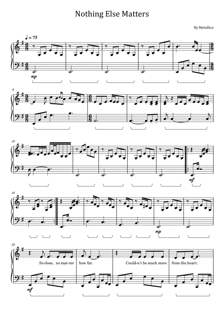 Nothing Else Matters Piano Solo scores gallery preview page 1