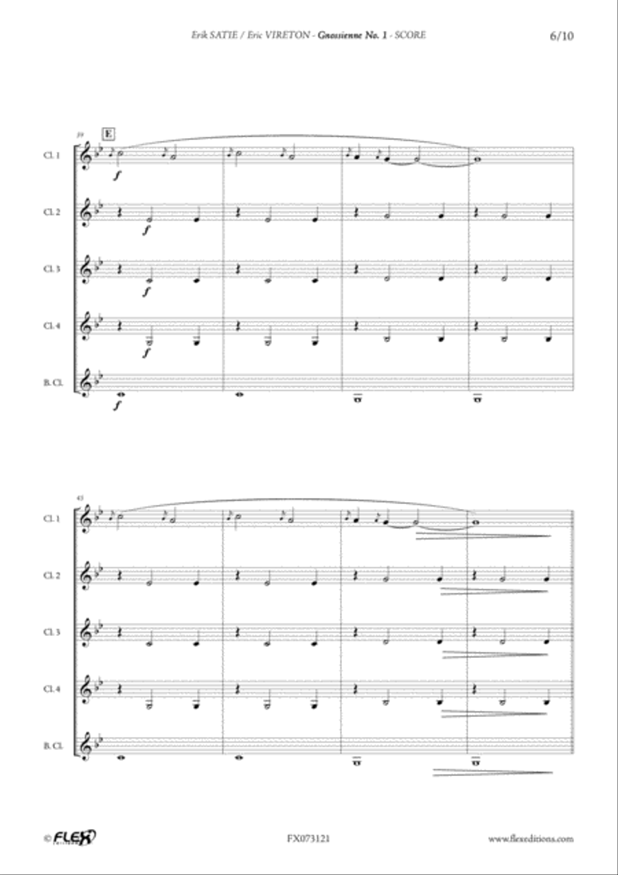 Gnossienne No. 1 Clarinet Quintet scores gallery preview page 6
