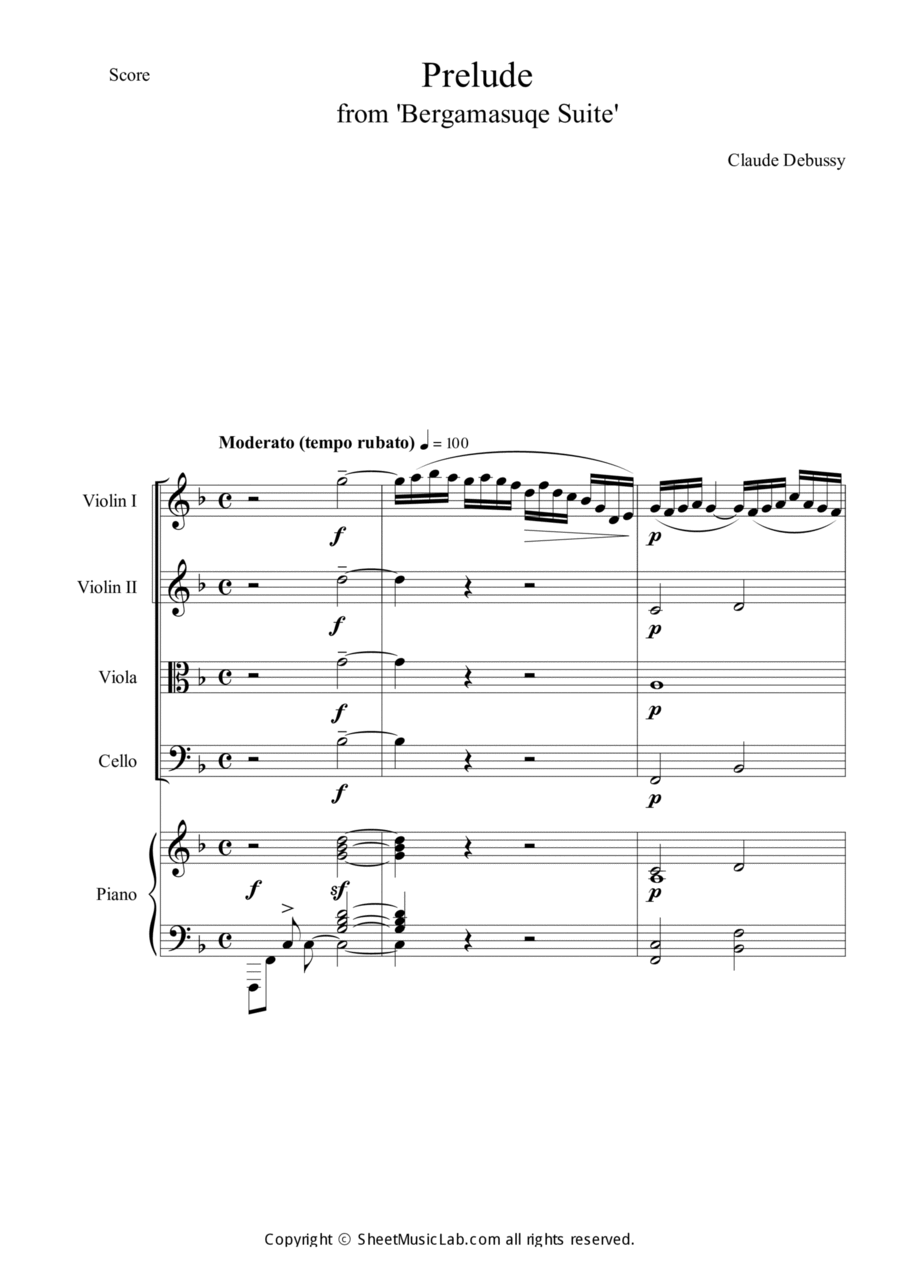 Prelude from Bergamasuqe Suite Piano Quintet scores gallery preview page 1