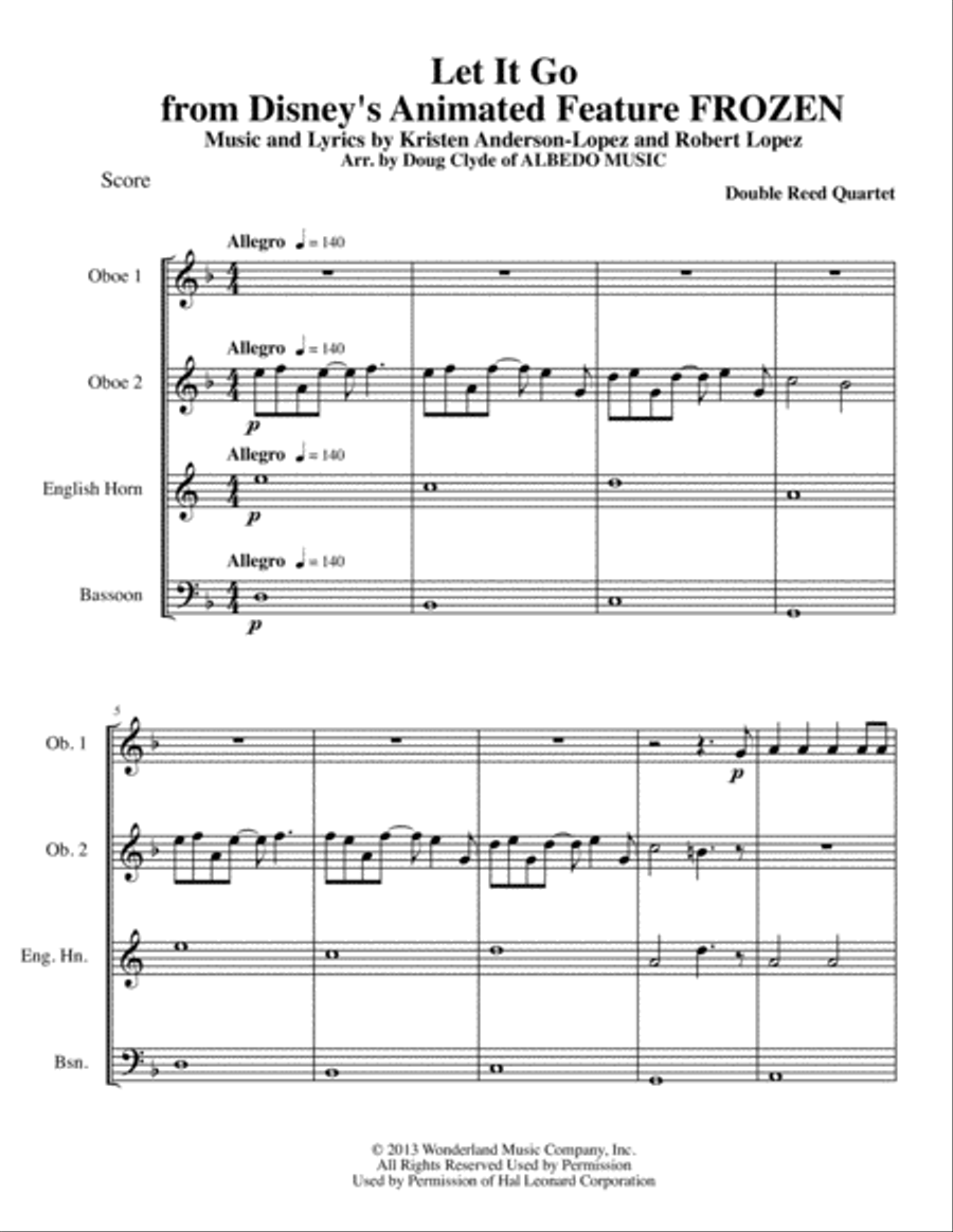 Let It Go (from Frozen) Woodwind Quartet scores gallery preview page 1