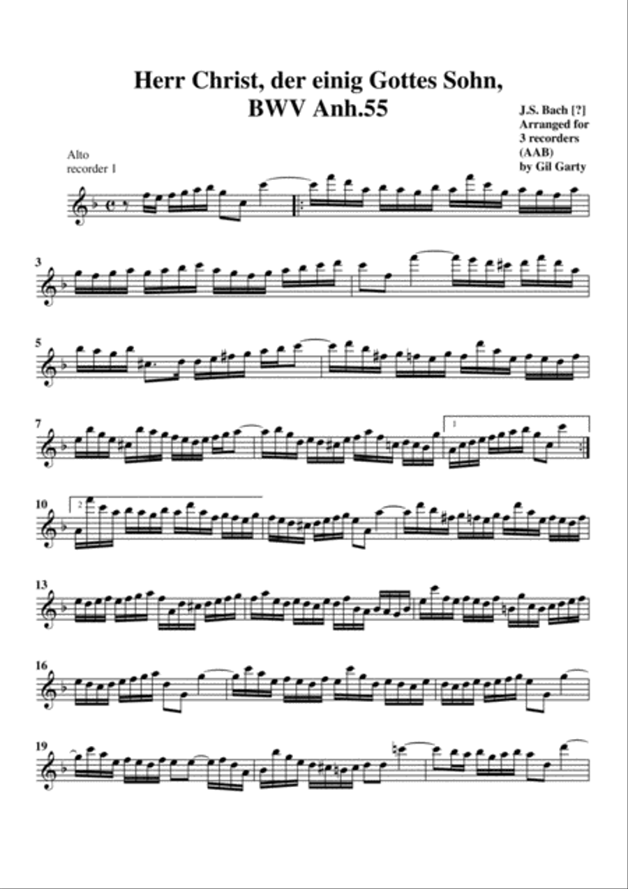 Herr Christ, der einig Gottes Sohn, BWV Anh.55 (arrangement for 3 recorders) Recorder scores gallery preview page 3