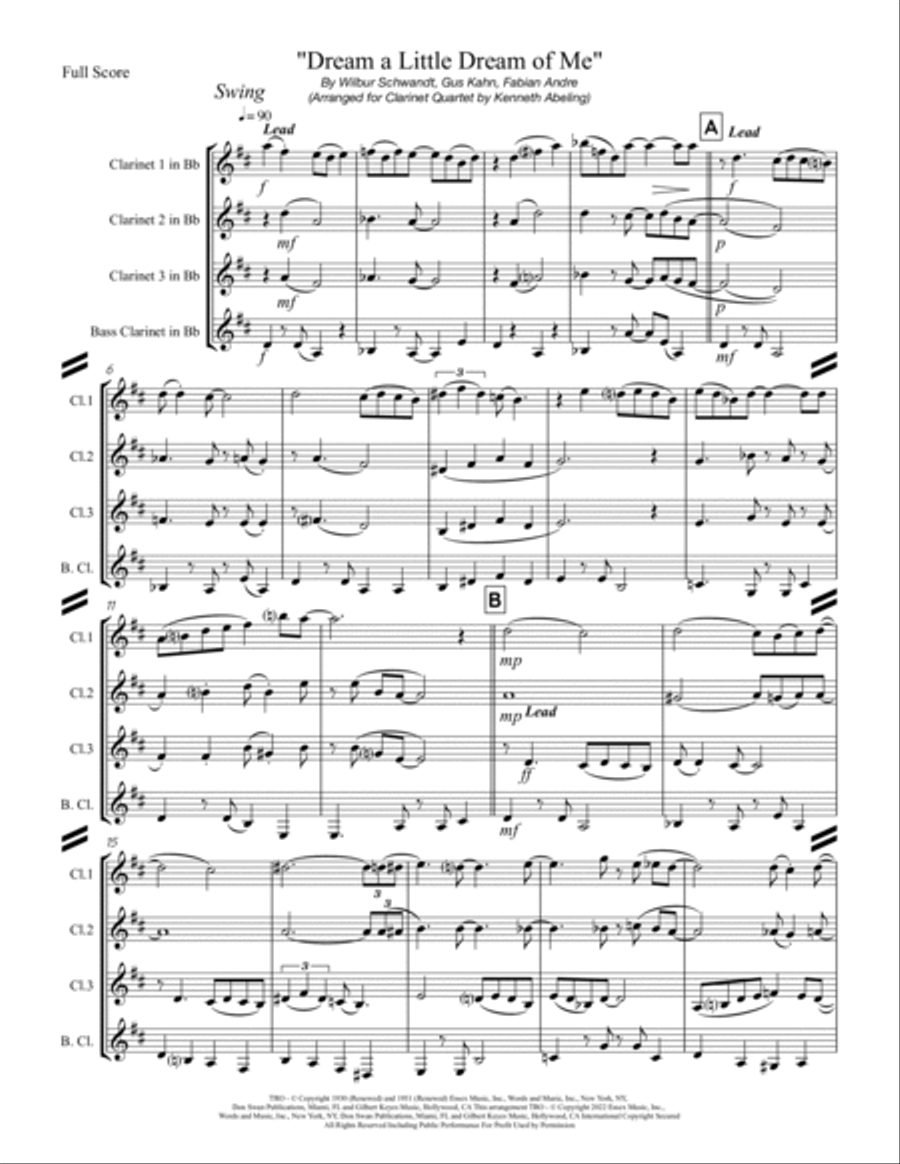 Dream A Little Dream Of Me Clarinet Quartet scores gallery preview page 2