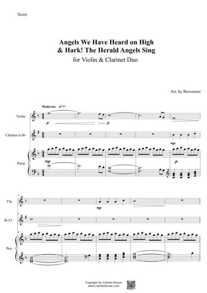 Angels We Have Heard on High & Hark! The Herald Angels Sing for Violin&Clarinet Duo (Piano Trio)