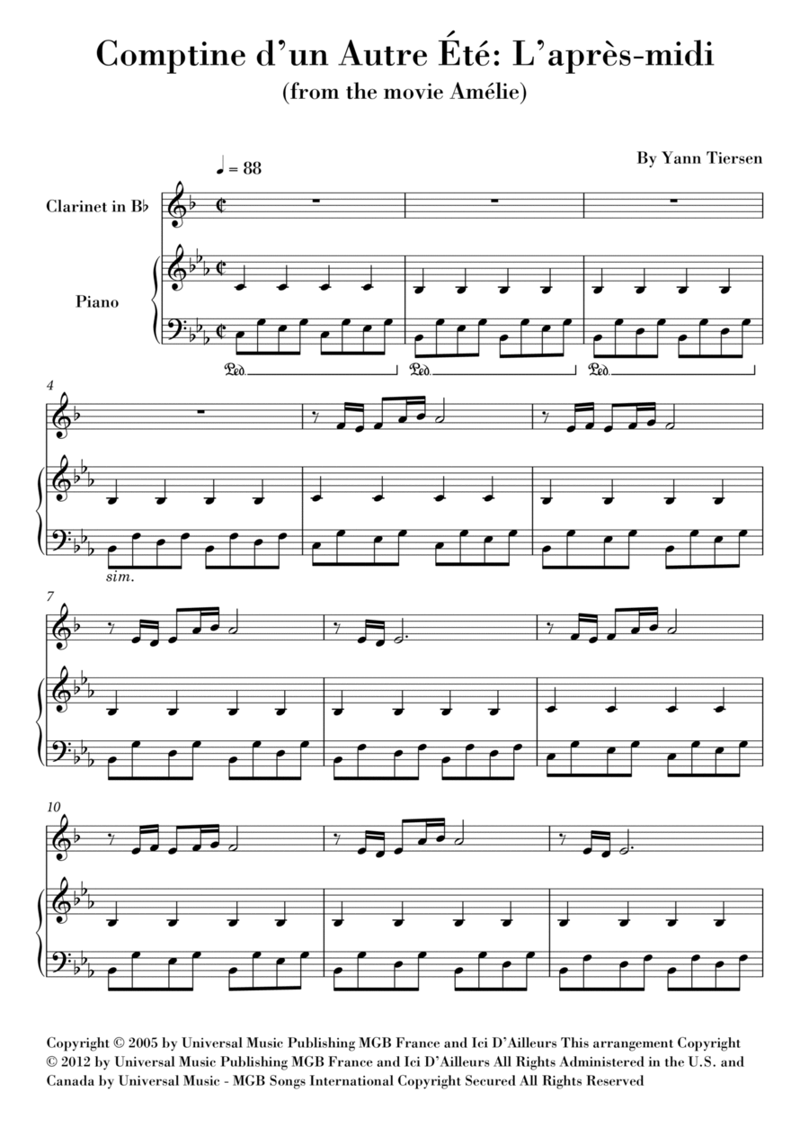 Comptine D'un Autre Été: L'après-midi Clarinet Solo scores gallery preview page 1