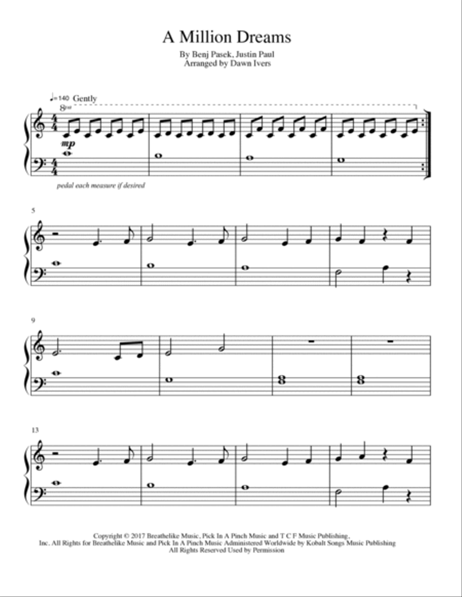 A Million Dreams A Million Dreams Easy Piano scores gallery preview page 2