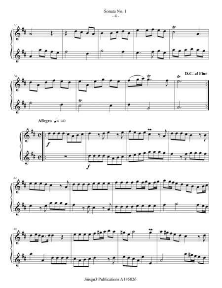 Loeillet: Six Sonatas Op. 5 No. 2 Complete for Violin Duo image number null