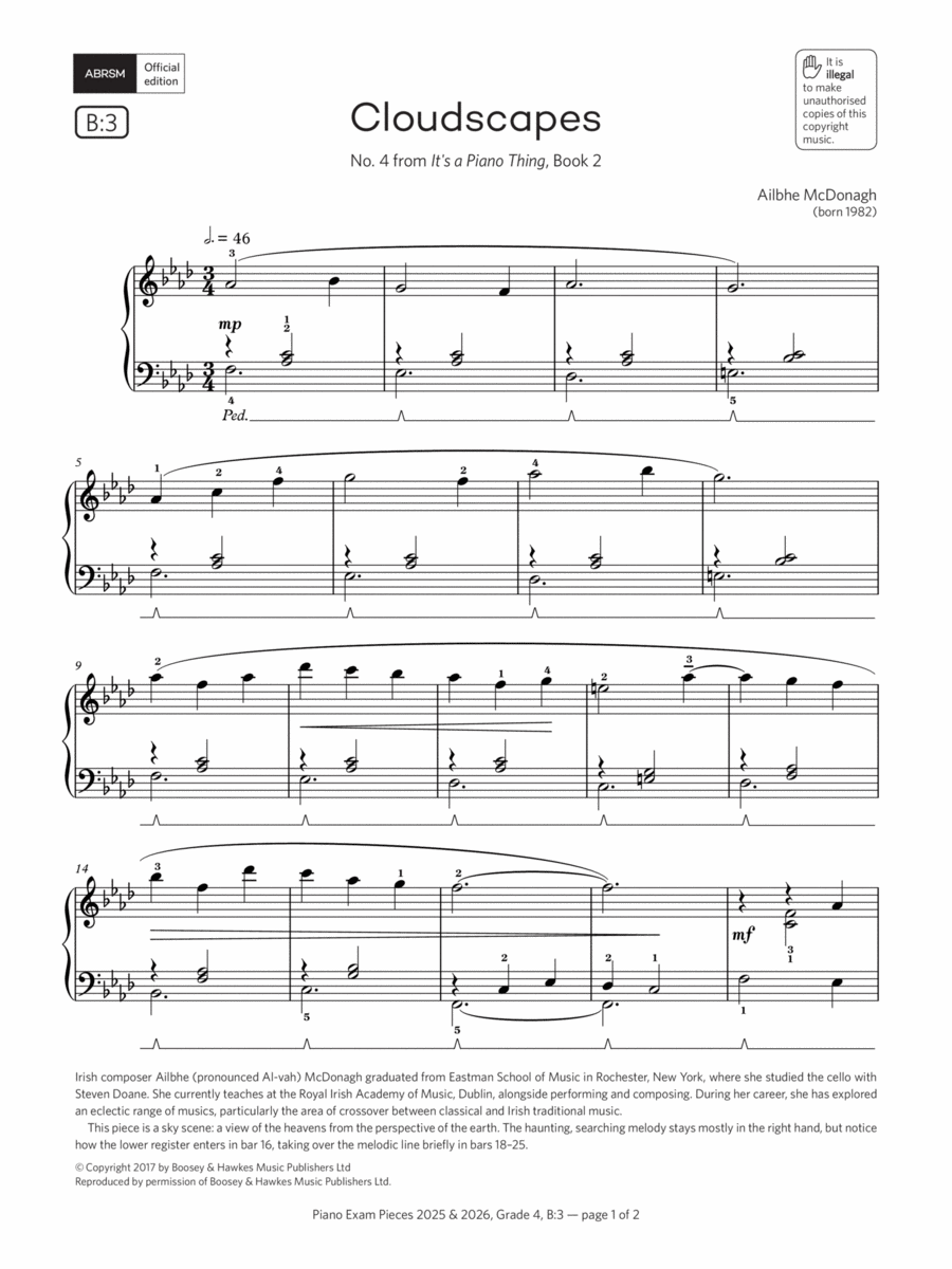 Cloudscapes (Grade 4, list B3, from the ABRSM Piano Syllabus 2025 & 2026) Piano Method scores gallery preview page 1