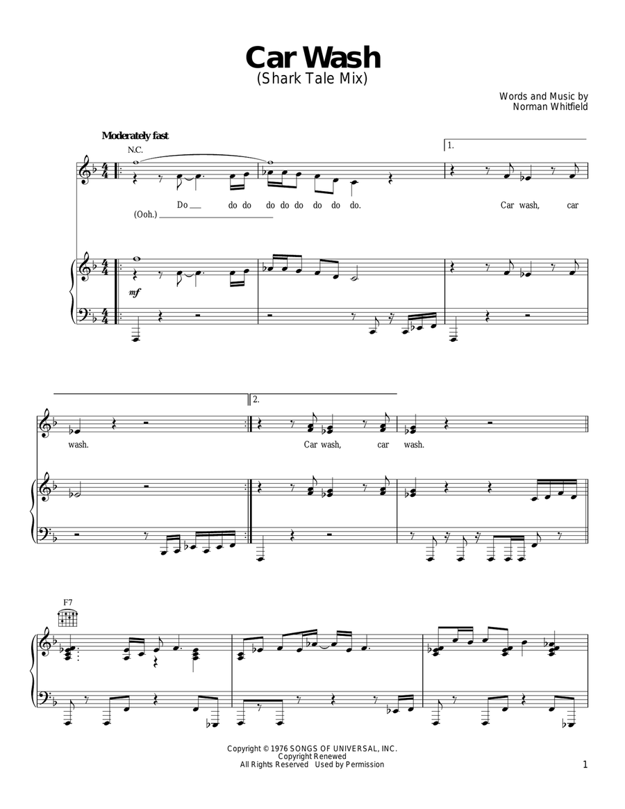 Car Wash Piano, Vocal, Guitar scores gallery preview page 1