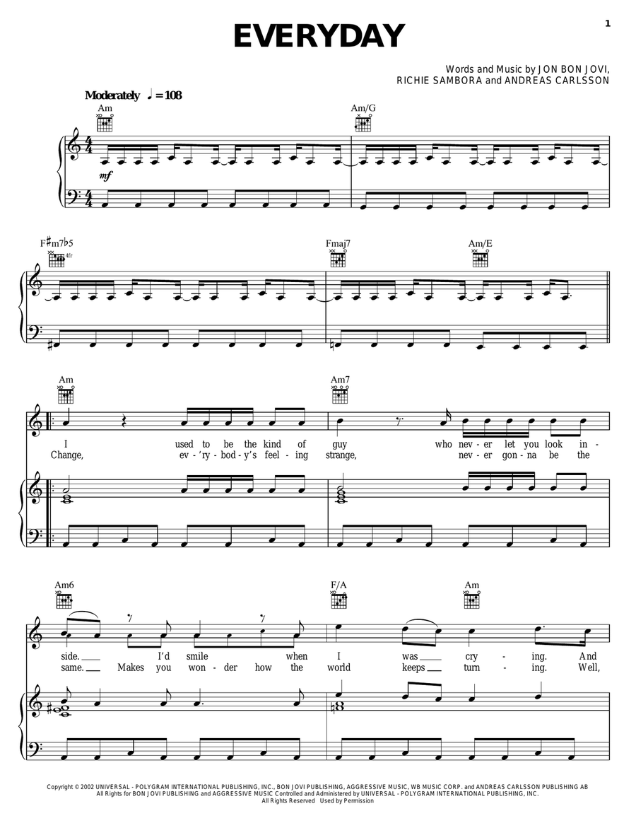 Everyday Piano, Vocal, Guitar scores gallery preview page 1