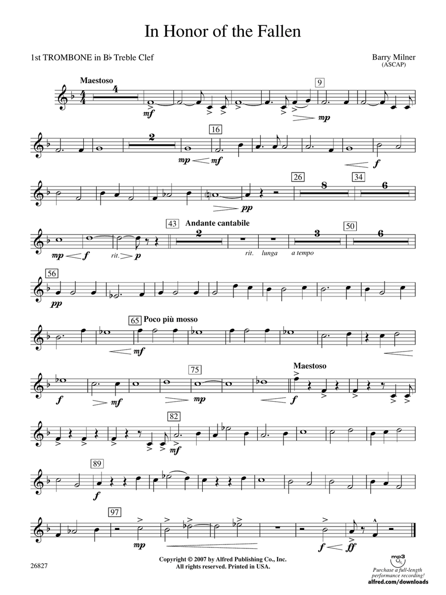 In Honor of the Fallen: (World Part) 1st B-flat Trombone T.C.