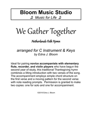 We Gather Together C Instrument & Keys Thanksgiving Duet