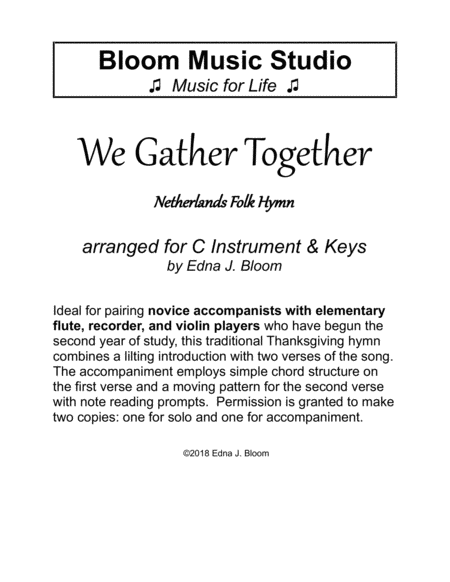 We Gather Together C Instrument & Keys Thanksgiving Duet image number null
