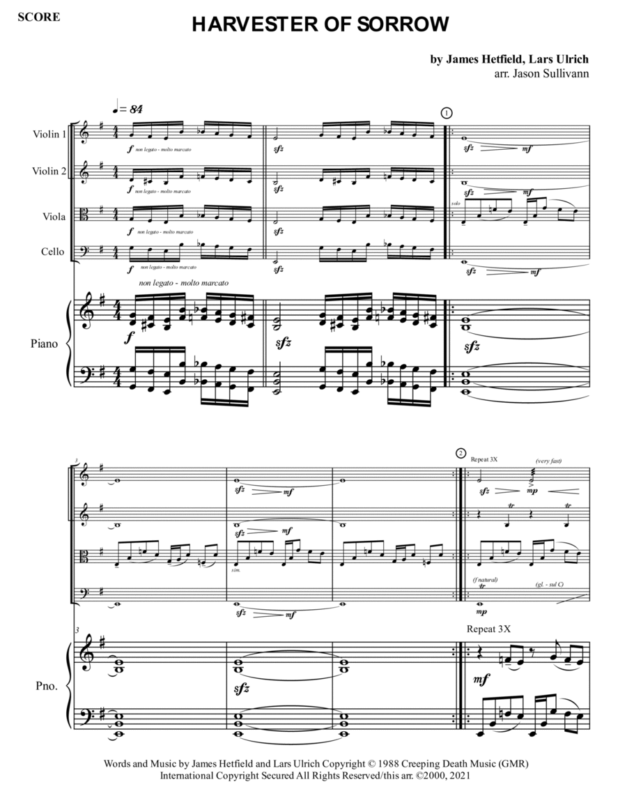Harvester Of Sorrow Piano Quintet scores gallery preview page 1