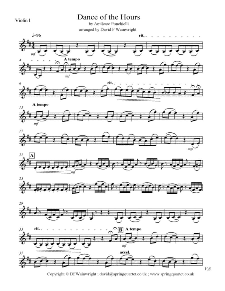 Dance of the Hours by Ponchielli arranged for string quartet with optional bass, score & parts String Quartet scores gallery preview page 6