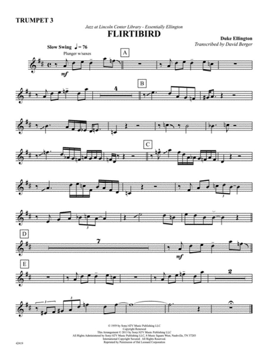 Flirtbird (from Anatomy of a Murder): 3rd B-flat Trumpet