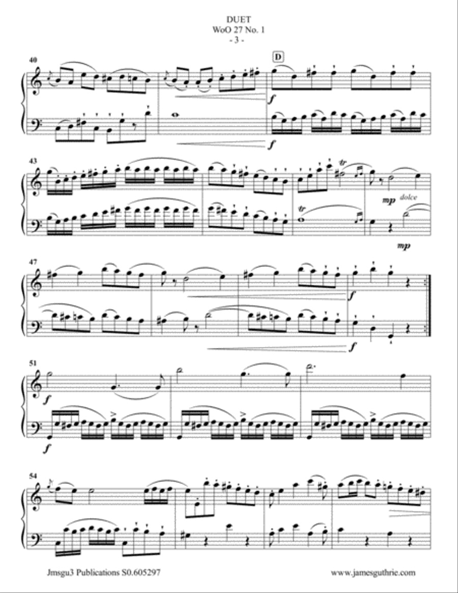 Beethoven: Three Duets WoO 27 for Flute & Cello Flute scores gallery preview page 3