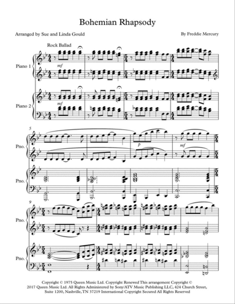 Bohemian Rhapsody 2 Pianos, 4-Hands scores gallery preview page 2