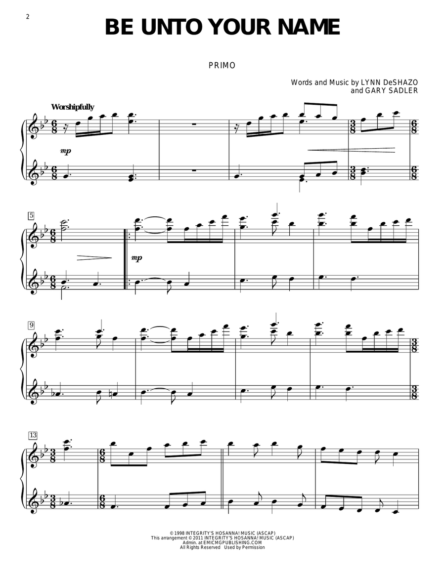 Be Unto Your Name Piano Duet scores gallery preview page 2