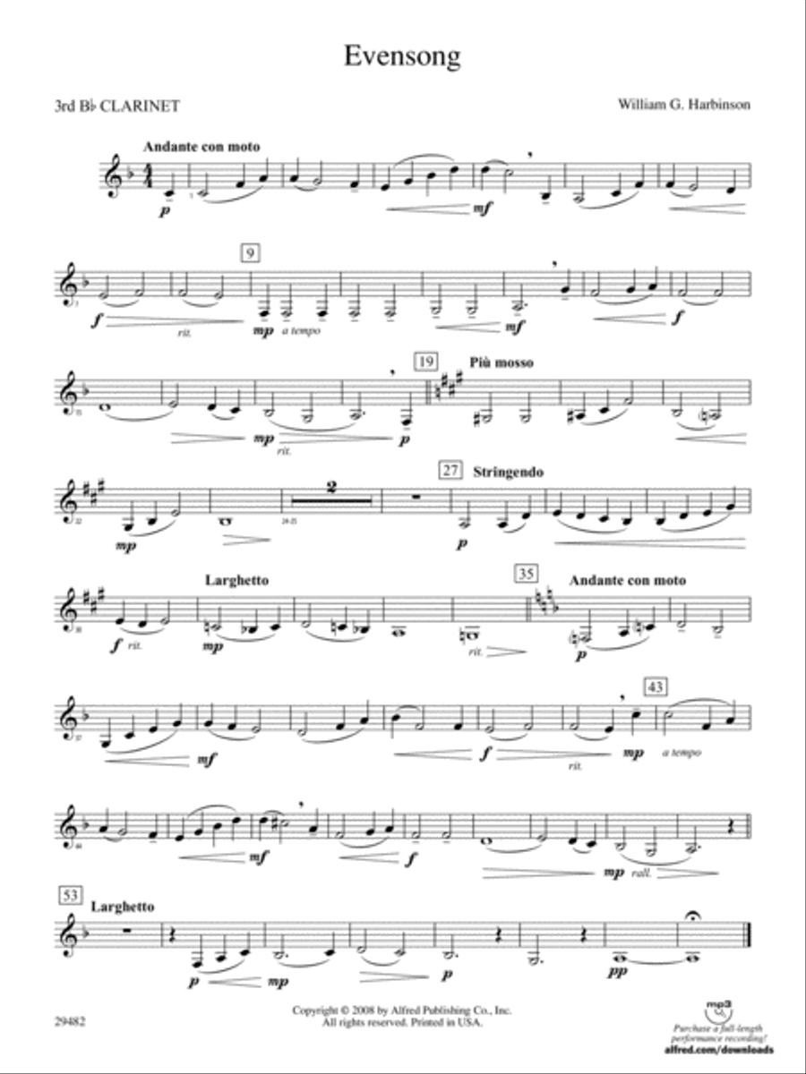 Evensong: 3rd B-flat Clarinet Concert Band scores gallery preview page 1