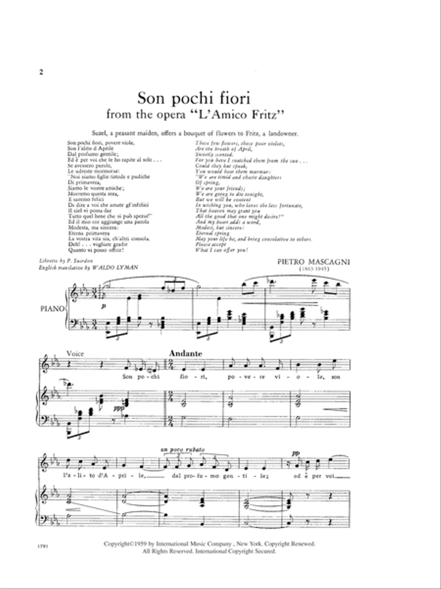 Aria Son Pochi Fiori From L'Amico Fritz (I. & E.) S. Soprano Voice scores gallery preview page 2