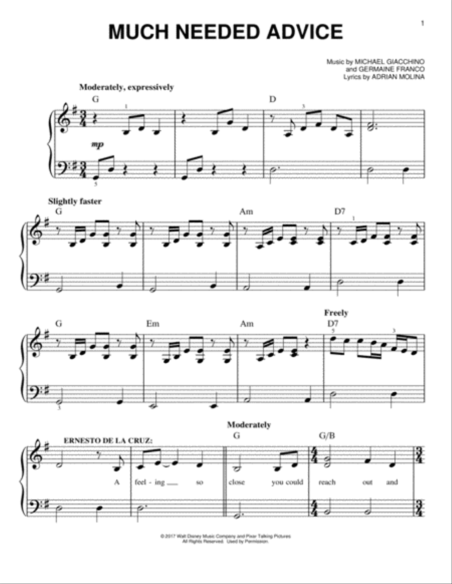 Much Needed Advice (from Coco) Easy Piano scores gallery preview page 1
