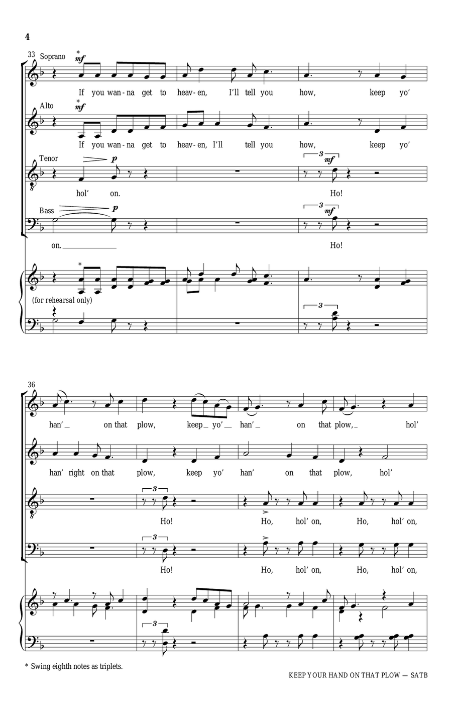 Keep Your Hand On That Plow 4-Part scores gallery preview page 4