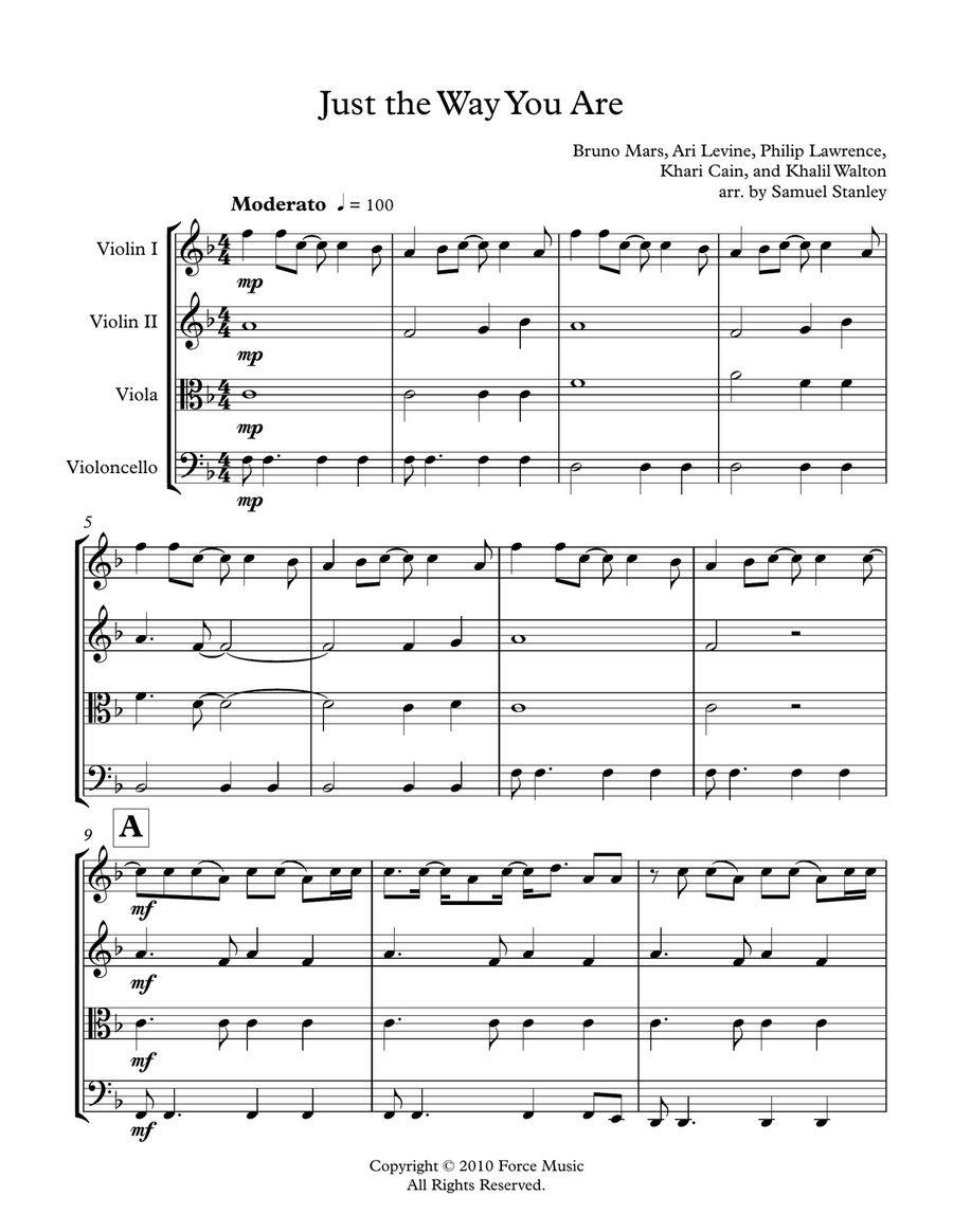 Just The Way You Are String Quartet scores gallery preview page 1