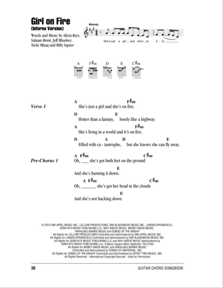 Girl On Fire (Inferno Version) Acoustic Guitar scores gallery preview page 1