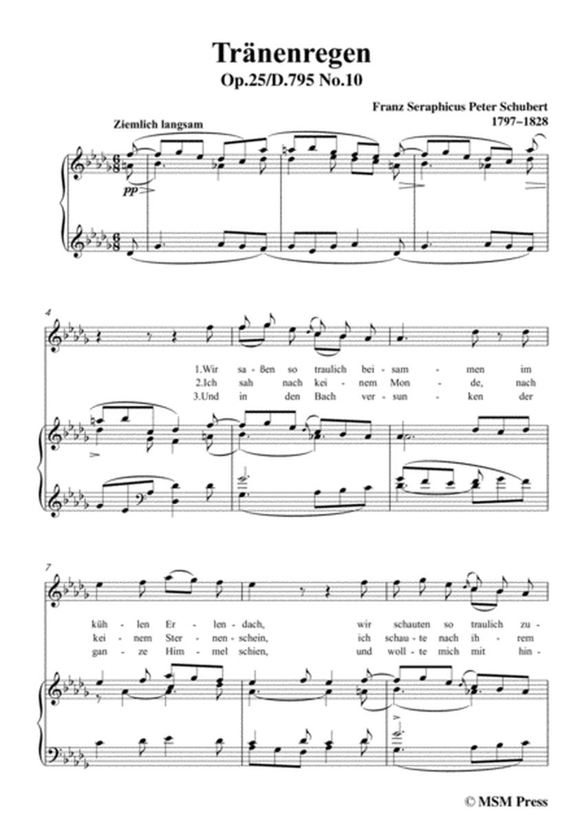 Schubert-Tränenregen,from 'Die Schöne Müllerin',Op.25 No.10,in D flat Major,for Voice&Pno image number null