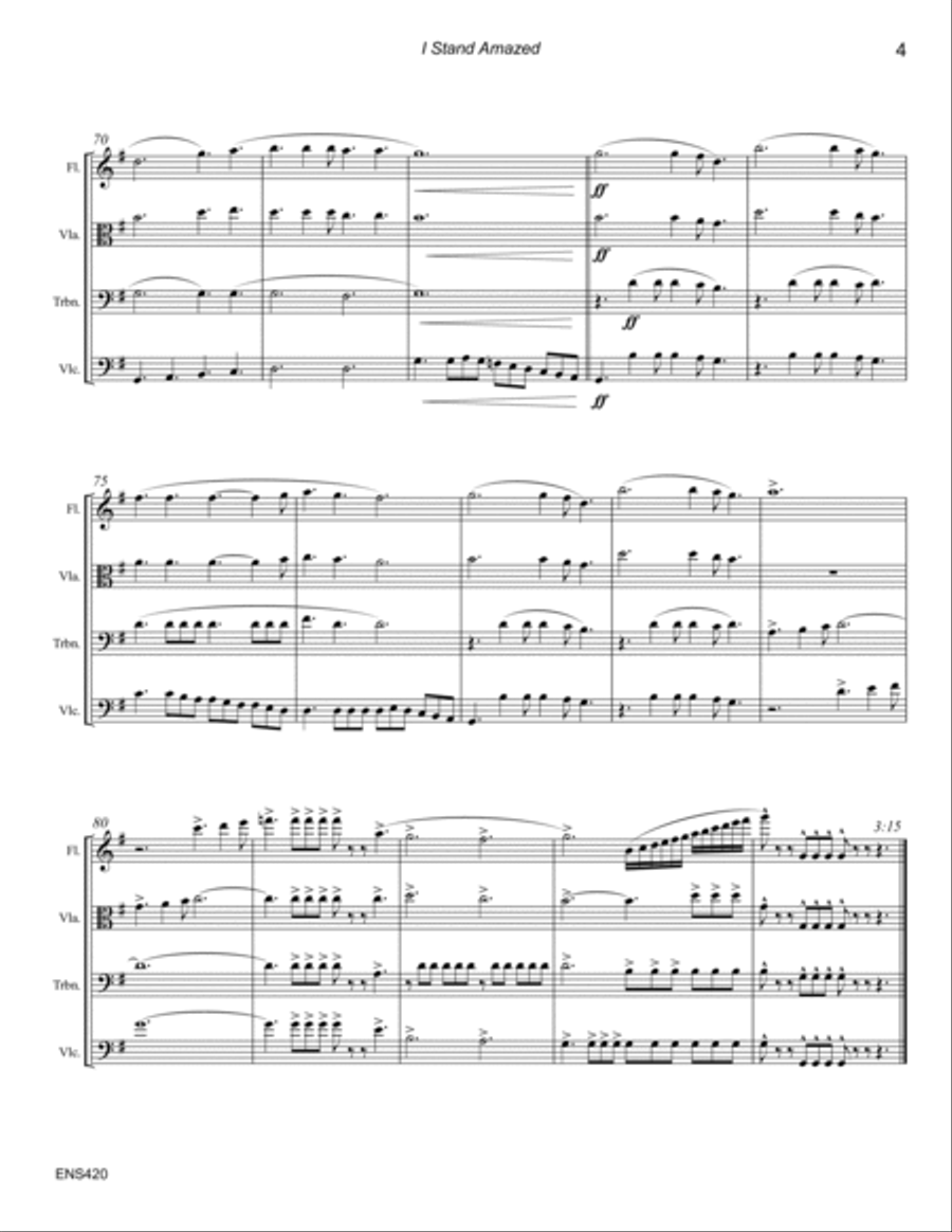 I STAND AMAZED (My Savior's Love) - Mixed Quartet of Flute, Viola (or Clarinet), Trombone & Cello (u Large Ensemble scores gallery preview page 4
