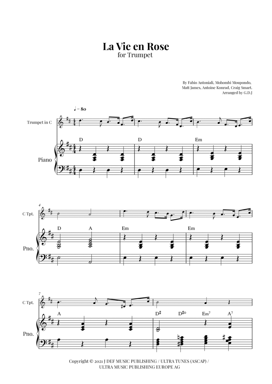 La Vie En Rose B-Flat Trumpet scores gallery preview page 1