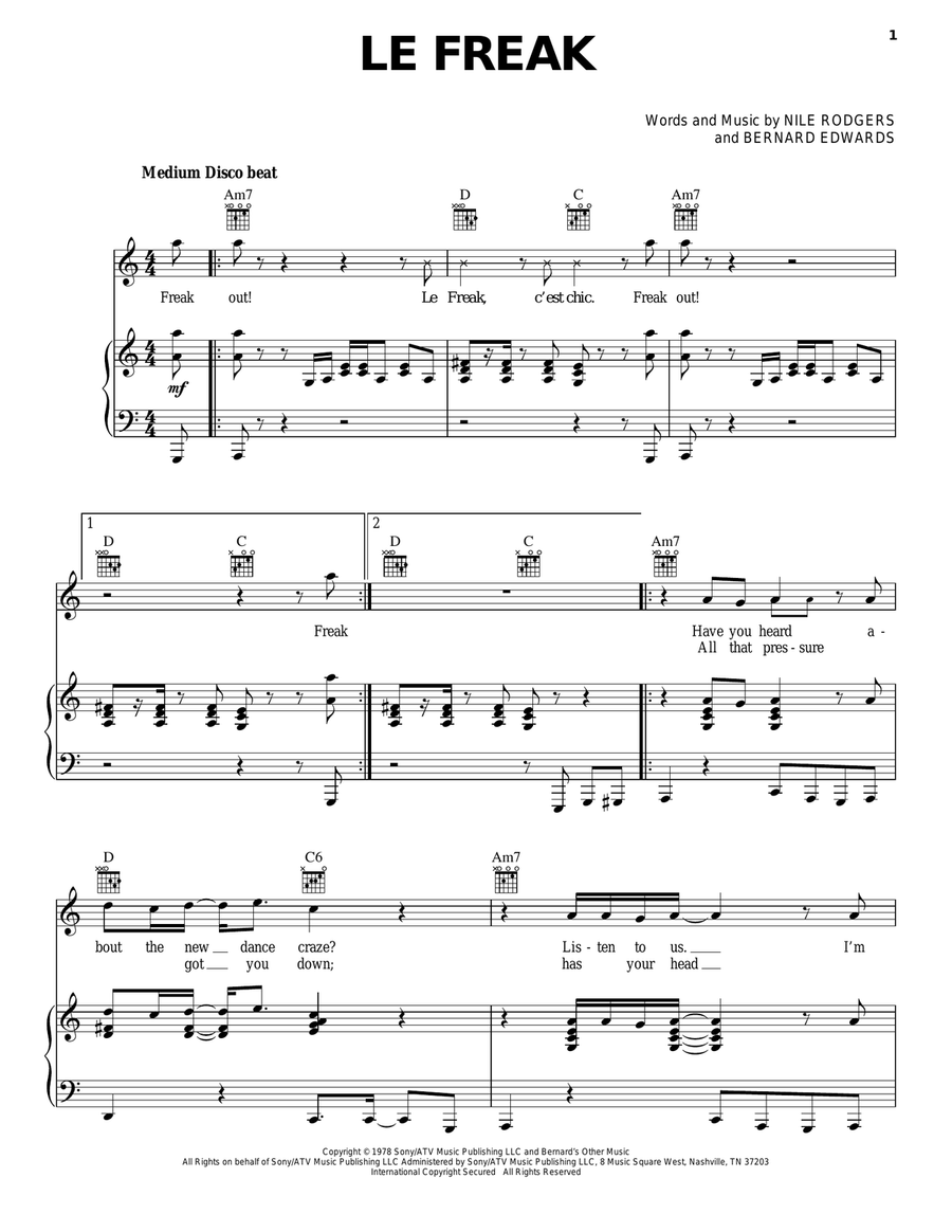 Le Freak Piano, Vocal, Guitar scores gallery preview page 1