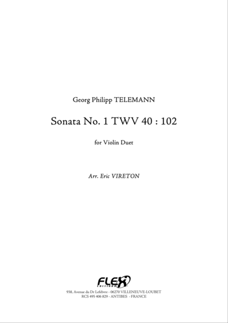 Book cover for Sonata No. 1 TWV 40 : 102