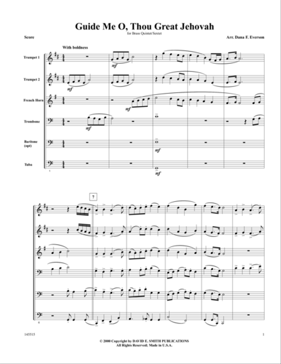 Guide Me, O Thou Great Jehovah Brass Quintet scores gallery preview page 1