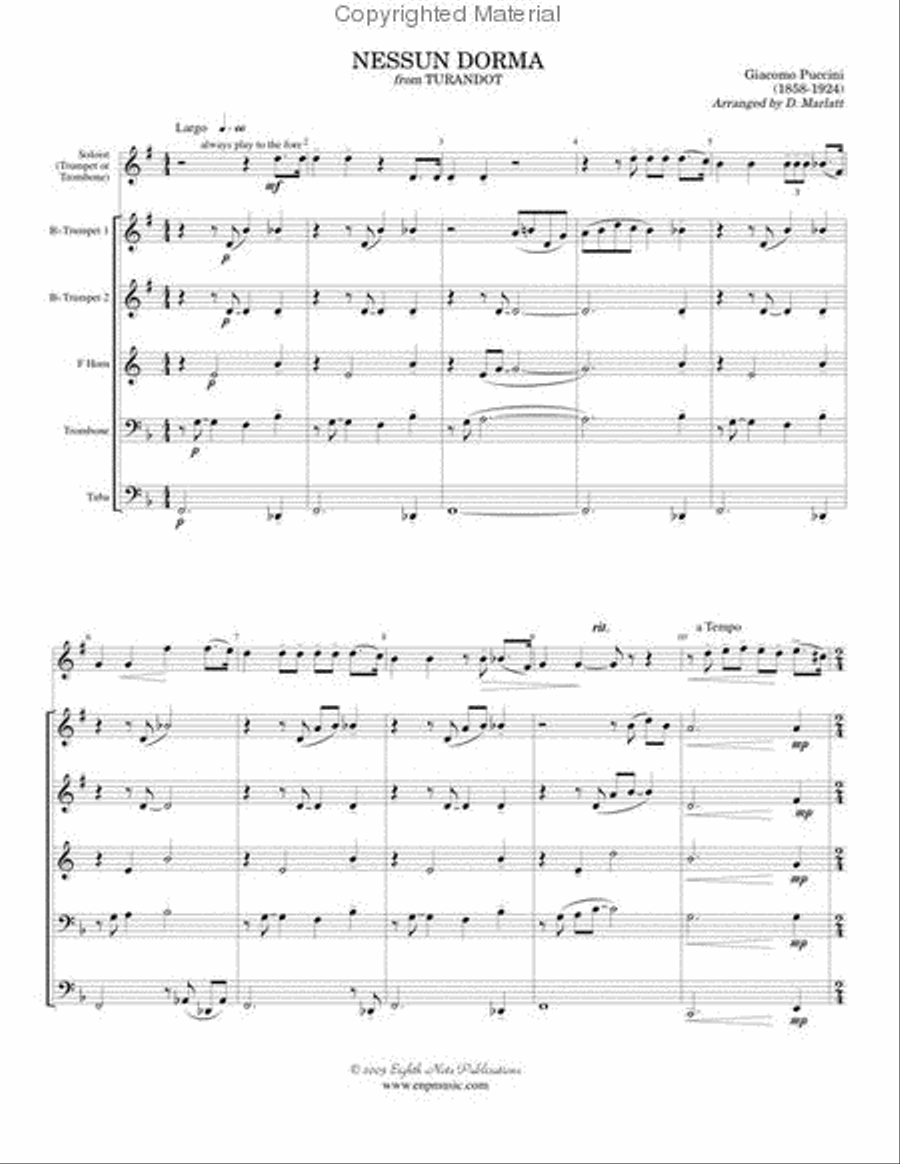 Nessun Dorma (from Turnadot) Brass Quintet scores gallery preview page 2