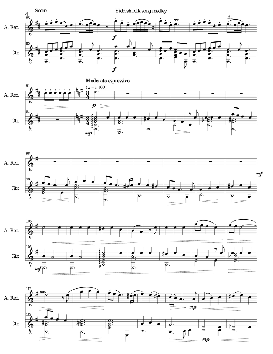 Yiddish Folk Song Medley for Alto Recorder and Guitar Yiddish Folk Song Medley for Alto Recorder and Guitar Alto Recorder scores gallery preview page 4
