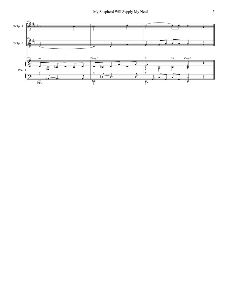 My Shepherd Will Supply My Need (Duet for Bb-Trumpet) Trumpet Duet scores gallery preview page 6