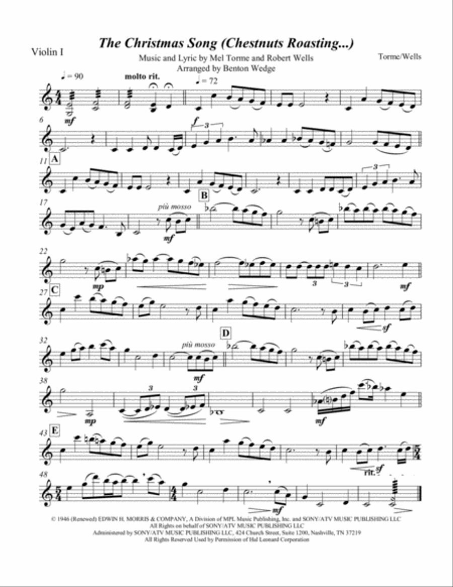 The Christmas Song (Chestnuts Roasting On An Open Fire) String Quartet scores gallery preview page 1