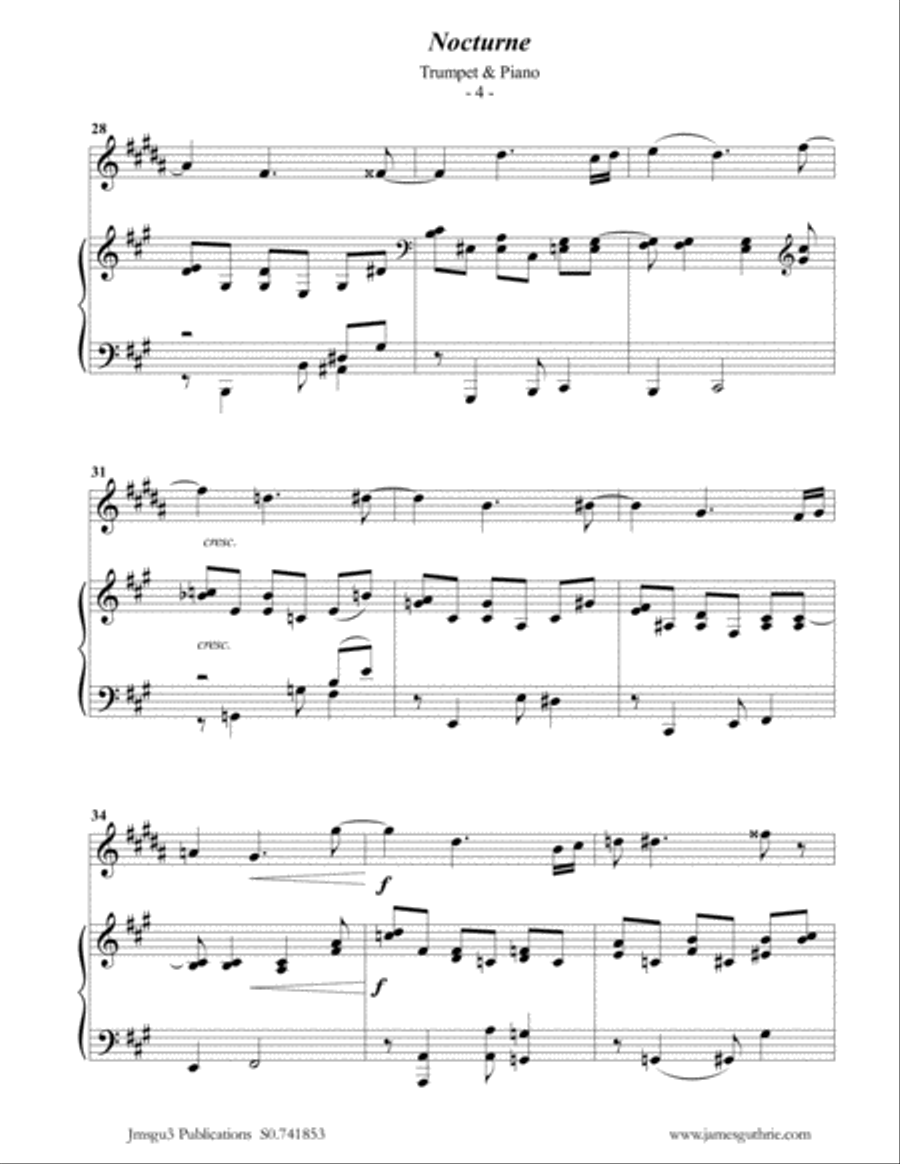 Fauré: Nocturne Op. 104 for Trumpet & Piano Trumpet Duet scores gallery preview page 4