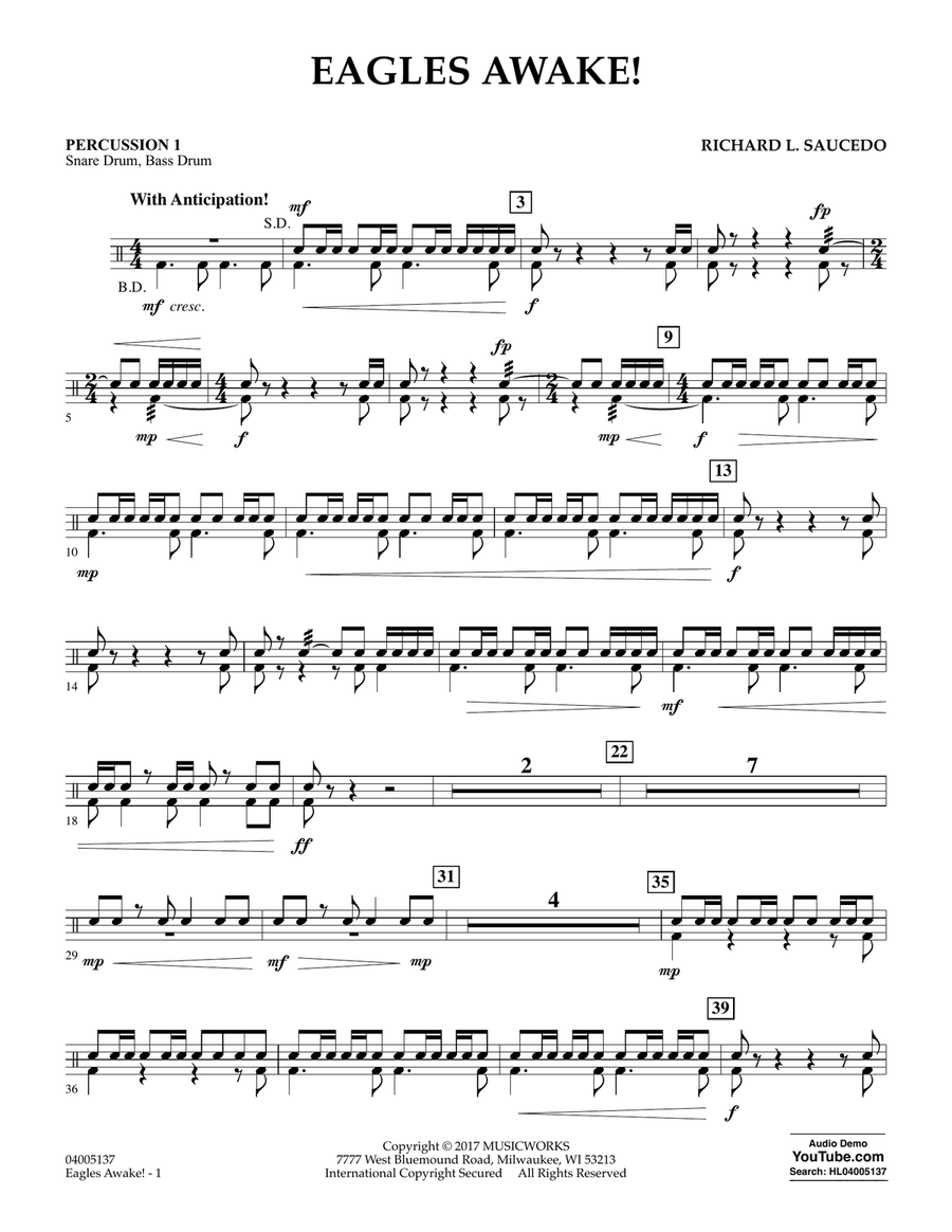 Eagles Awake! - Percussion 1 Concert Band scores gallery preview page 1