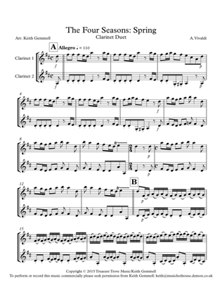 The Four Seasons (Spring): Clarinet Duet