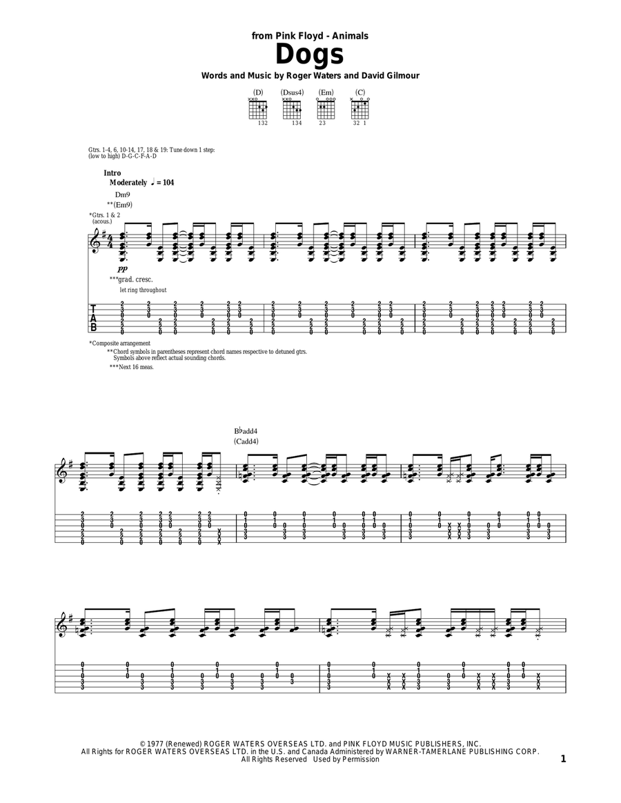 Dogs Acoustic Guitar scores gallery preview page 1