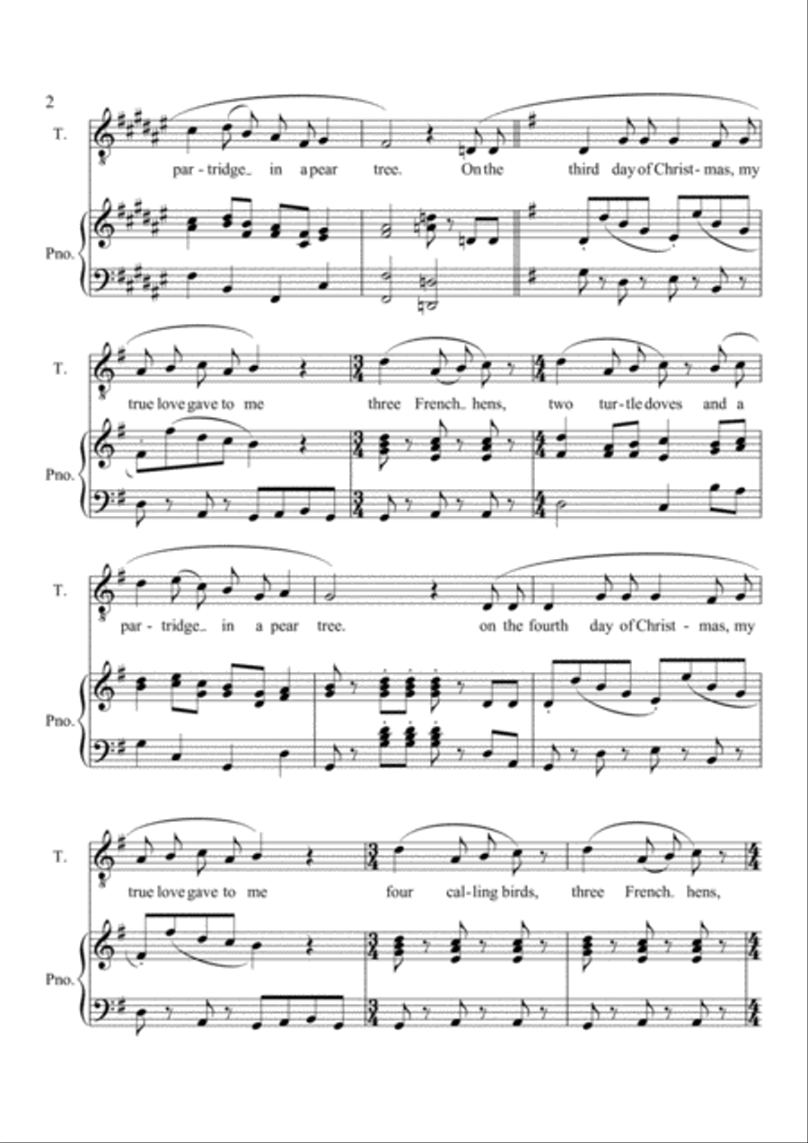 The twelve days of Christmas, For Tenor voice with Pianoforte accompaniment Tenor Voice scores gallery preview page 3