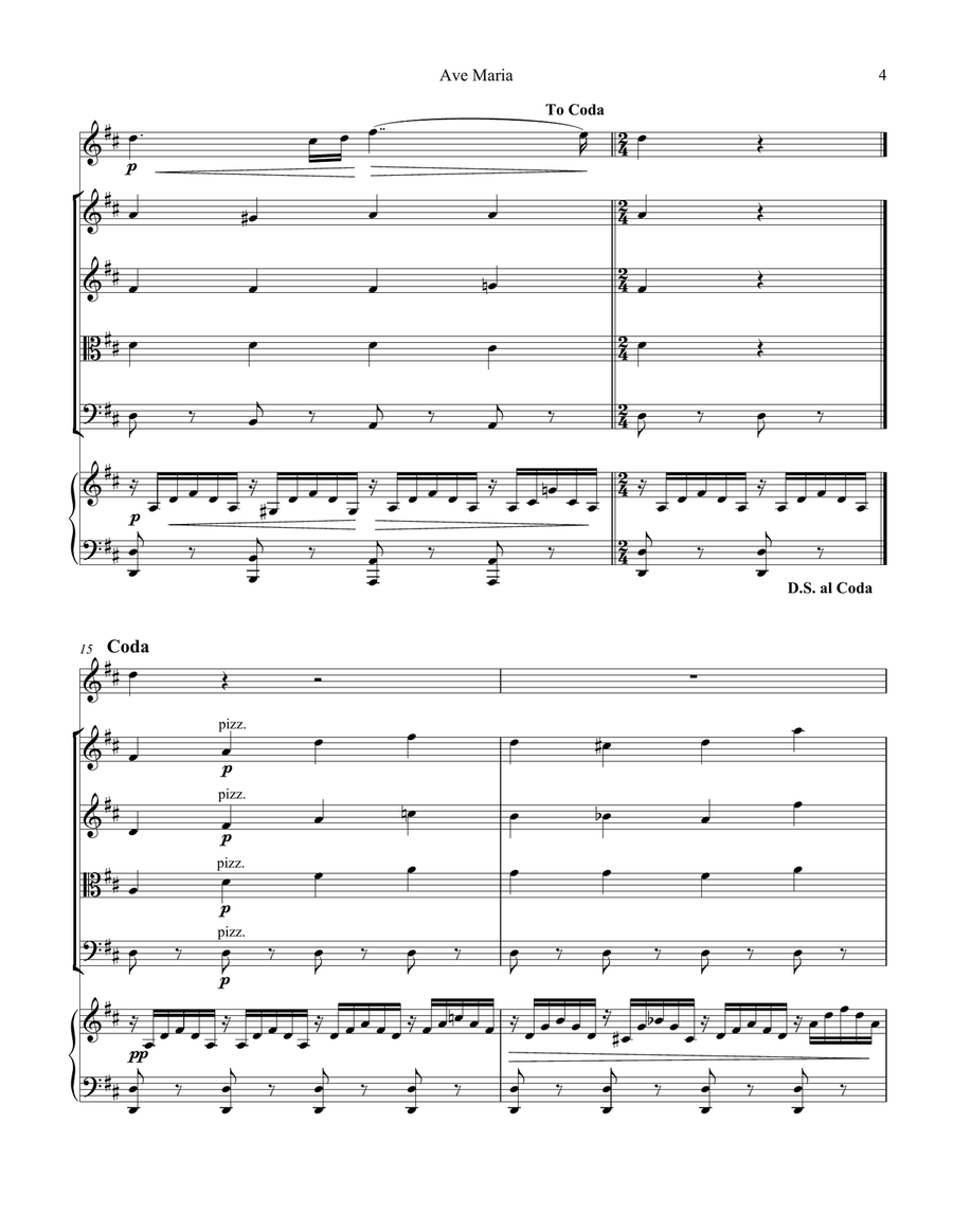 Ave Maria (Schubert) for chamber orchestra: voice, string quartet and piano (D Major) Chamber Orchestra scores gallery preview page 5