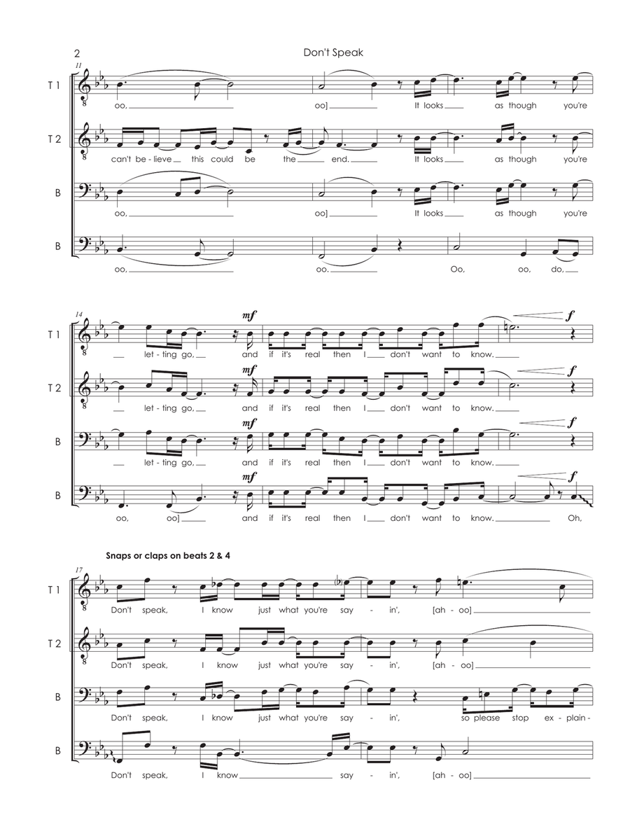 Don't Speak Don't Speak TTBB scores gallery preview page 2