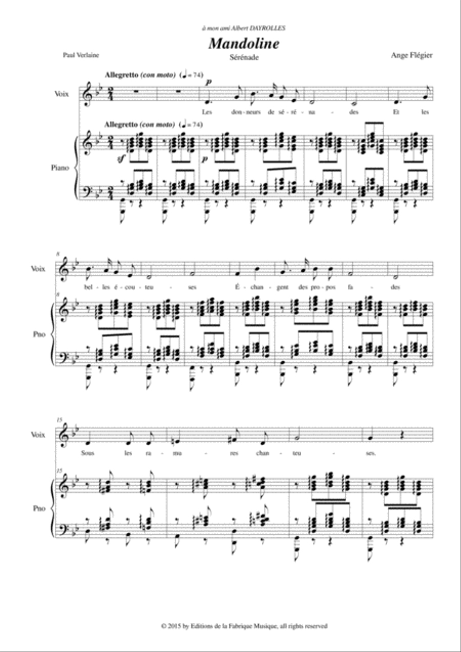 Ange Flégier: Mandoline for high voice and piano High Voice scores gallery preview page 2