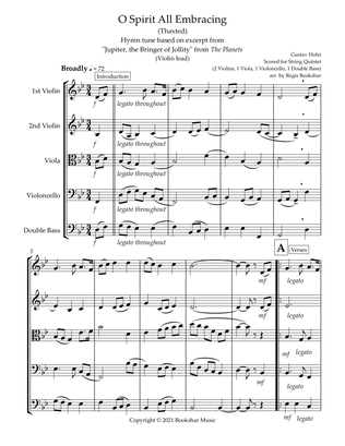 O Spirit All-Embracing (Thaxted) (Bb) (String Quintet - 2 Violins, 1 Viola, 1 Cello, 1 Bass) (Violin