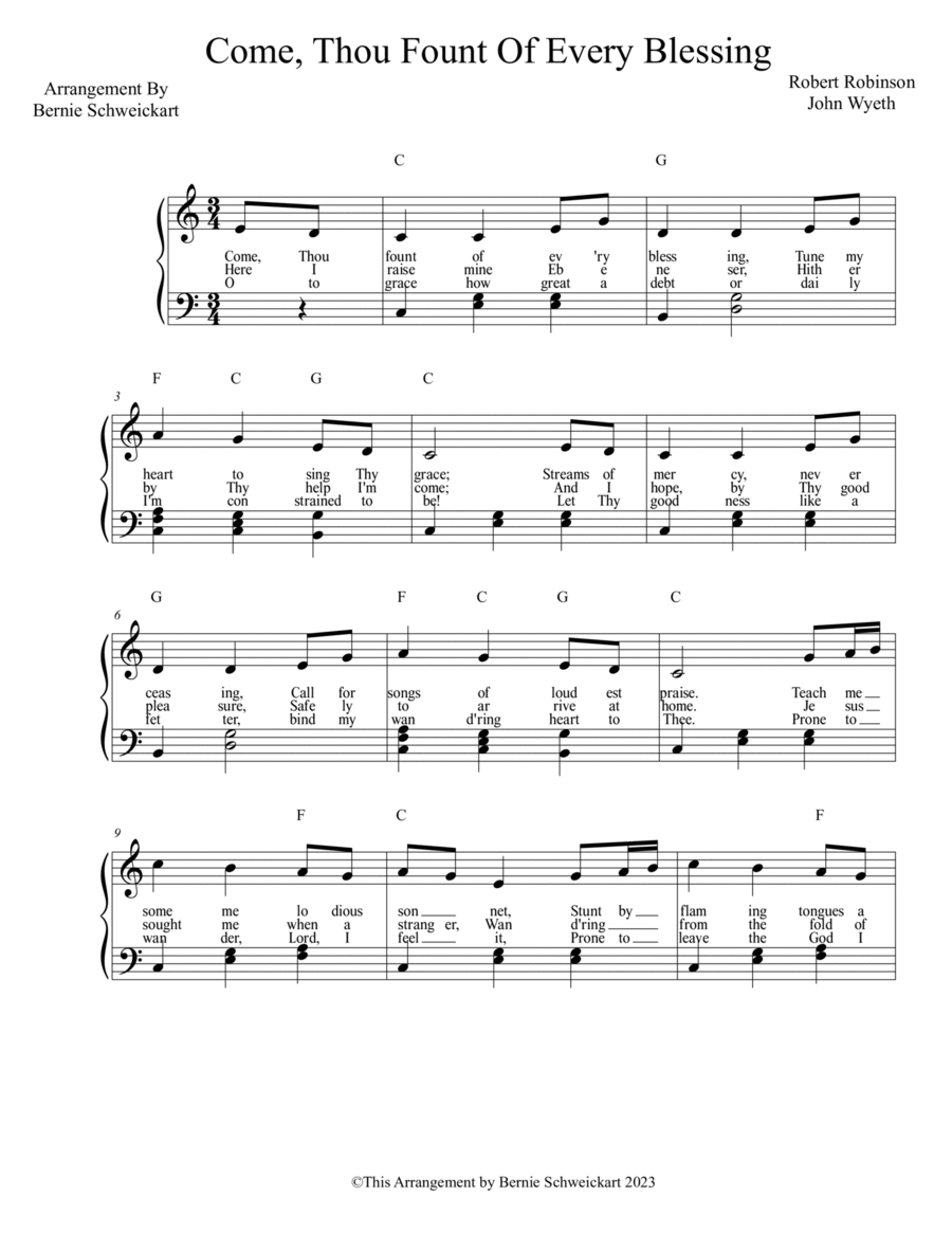 Come, Thy Fount Of Every Blessing (C MAJOR) A Cappella scores gallery preview page 1