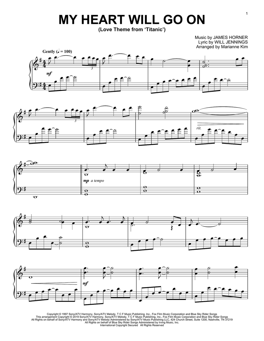 My Heart Will Go On (Love Theme From 'Titanic') (arr. Marianne Kim) Piano Solo scores gallery preview page 1